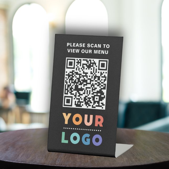 QR Code Black Menu Logo Contactless Modern Cafe Pedestal Sign (QR Code Black Menu Logo Contactless Modern Cafe Pedestal Sign)