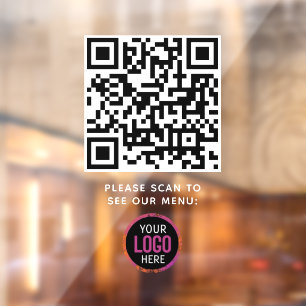 QR Code Black Menu Logo Contactless Modern Cafe  Window Cling