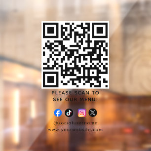 QR Code Black Menu Logo Contactless Modern Cafe Window Cling