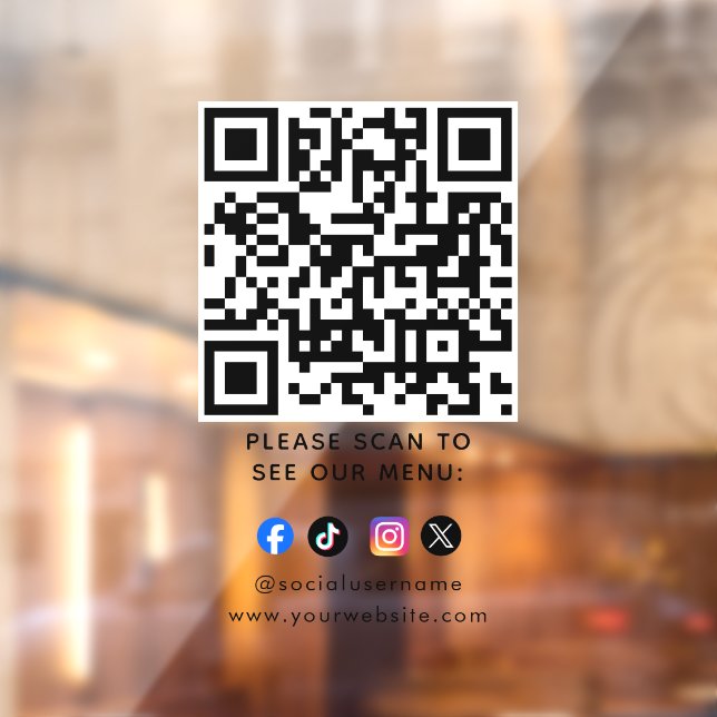 QR Code Black Menu Logo Contactless Modern Cafe  Window Cling (Sheet 2)