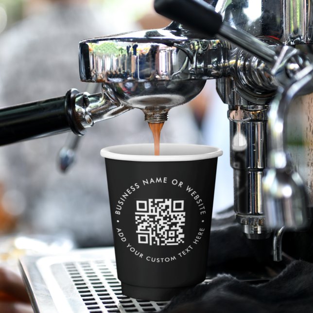 QR Code Black Modern Minimal Business Promotional Paper Cups (Interactive editable QR code paper cups to promote your business, products or services.)