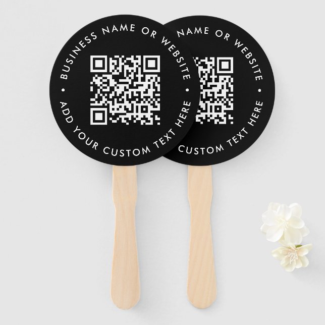 QR Code | Black Modern Minimalist Stylish Round Hand Fan (Front and Back)