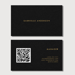 QR Code Black Paper Texture & Gold Typography Business Card