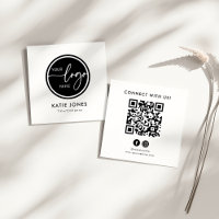 QR Code Black White Custom Logo Connect with Us