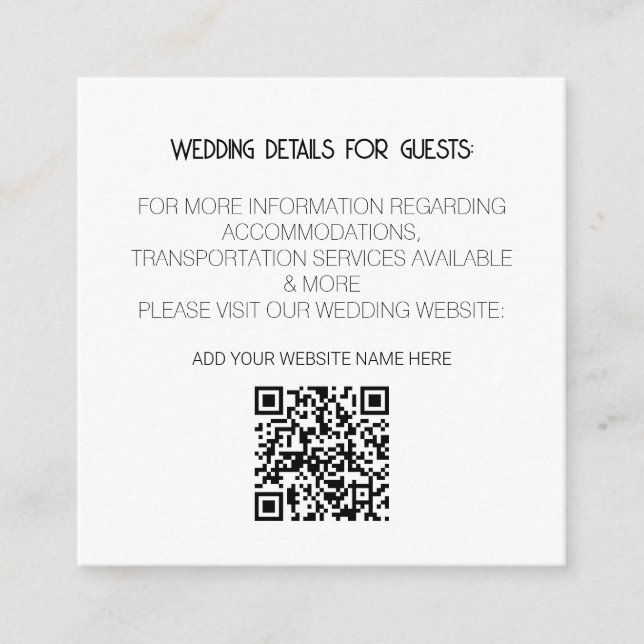 QR Code Black White Modern Wedding Details Minimal Enclosure Card (Front)