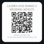 QR Code Black White Wedding Website Square Sticker<br><div class="desc">QR Code Black White Wedding Website  A handy sticker with your QR code and website details which you can easily personalise. Change the text and background colours if you wish to match your own wedding colour theme via the Edit further option.</div>