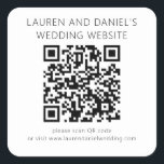 QR Code Black White Wedding Website Square Sticker<br><div class="desc">QR Code Black White Wedding Website  A handy sticker with your QR code and website details which you can easily personalise. Change the text and background colours if you wish to match your own wedding colour theme via the Edit further option.</div>