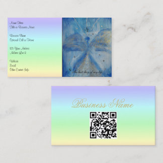 QR-Code-Blue Angel on a pastel rainbow background Business Card
