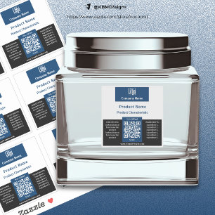 QR Code Blue Black White Square Container Label