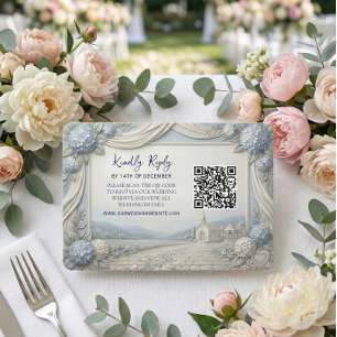 QR code Blue Hydrangea Vintage Chapel Wedding RSVP Card