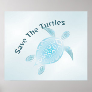 QR Code   Blue Metallic Tribal Turtle Poster