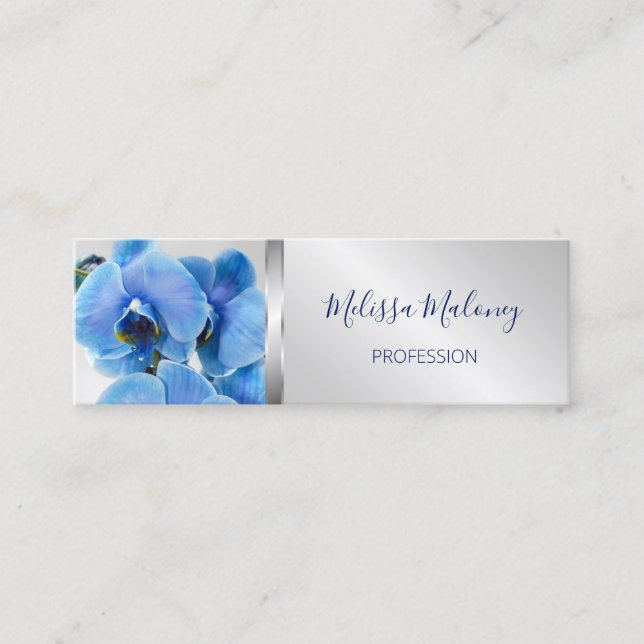 QR Code | Blue Orchid Silver Mini Business Card (Front)