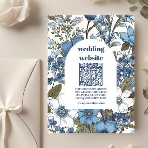 qr code Blue Periwinkle Wildflowers Wedding Enclosure Card