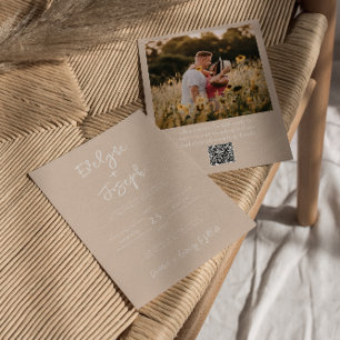 QR Code Blush Peachy Photo Boho Modern Wedding Invitation