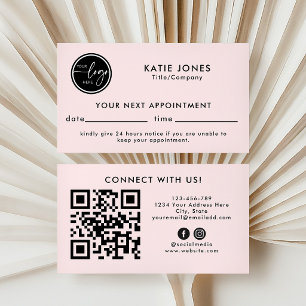 QR Code Blush Pink Custom Logo Business Company Appointment Card