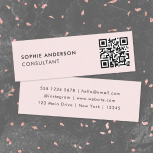 QR Code   Blush Pink Feminine Girly Pastel Modern Mini Business Card