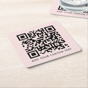 QR Code   Blush Pink Minimalist Simple Scan Me Square Paper Coaster