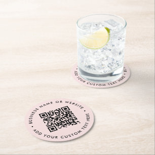 QR Code   Blush Pink Modern Feminine Girly Round Paper Coaster