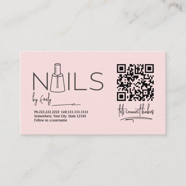 QR Code Blush Pink nail salon Manicurist  Appointment Card (Front)