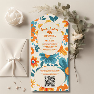 QR Code Bohemian Retro Casual Wedding All In One Invitation