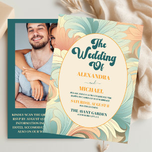 QR Code Boho Retro Colourful Floral Wedding  Invitation