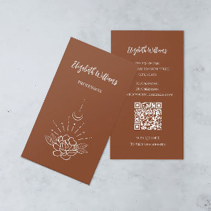 QR Code   Boho Rose Floral Moon Terracotta Business Card