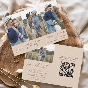 QR Code Boho Save the Date 4 Photo Elegant
