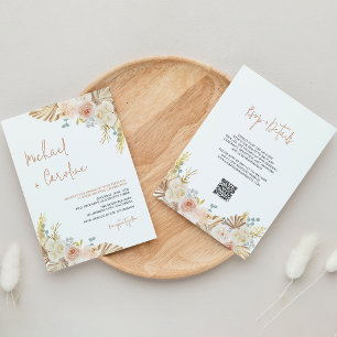 QR Code Boho Terracotta Pampas Floral Wedding Invitation