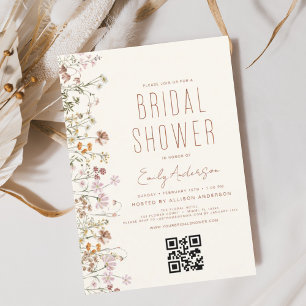 QR Code Boho Wildflower Bridal Shower  Invitation