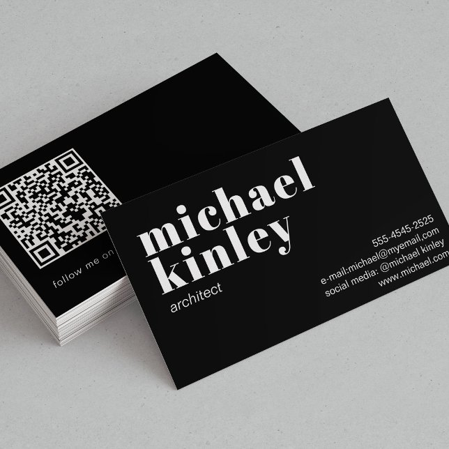 QR code bold modern minimalist professional black Business Card (Creator Uploaded)