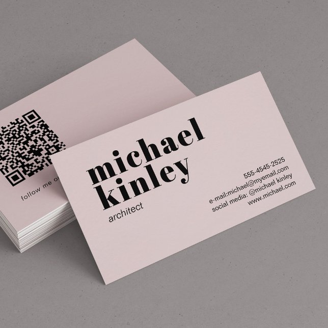 QR code bold modern minimalist professional blush Business Card (Creator Uploaded)