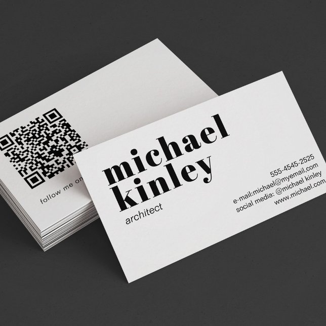 QR code bold modern minimalist professional white Business Card (Creator Uploaded)