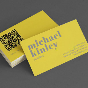 QR code bold modern minimalist professional yellow Business Card
