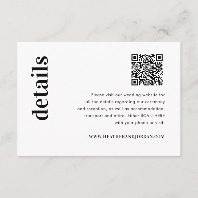 QR Code Bold Wedding Details Enclosure Card (Front)