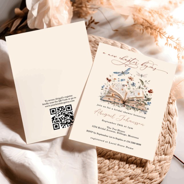 QR Code Book New Chapter Begins Bridal Shower  Invitation (Creator Uploaded)