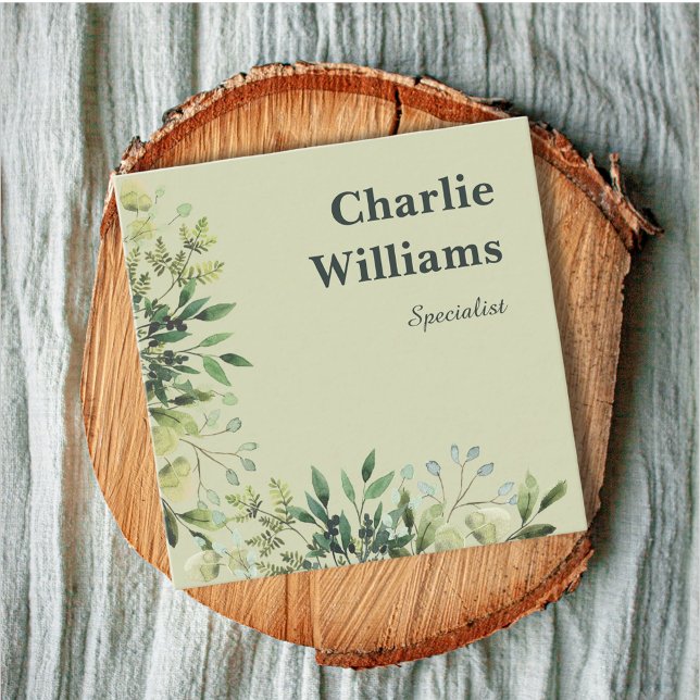QR code botanical frame leaves boho Square Business Card (Natural boho design for élégant Square Business Card)