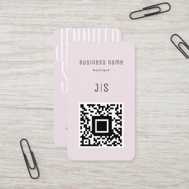 QR Code Boutique Elegant Minimalist Monogram Business Card (Front/Back In Situ)