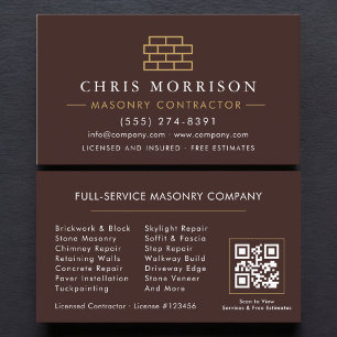 QR Code Bricklayer Brick Masonry Construction Business Card