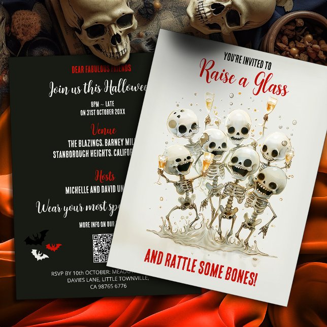QR Code Budget Rattle Some Bones! Halloween Party Postcard (Creator Uploaded)