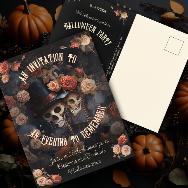 QR Code Budget Skeletons RSVP Halloween Invitation Postcard (Creator Uploaded)