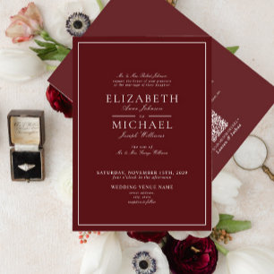 QR Code Burgundy Classic Script Wedding Invitation