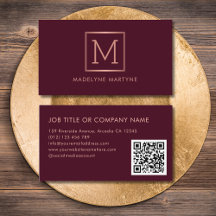 QR Code Burgundy Rose Gold Monogram Elegant