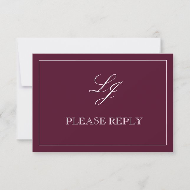 QR Code Burgundy Script Monogram Wedding RSVP Card (Front)
