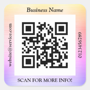 QR Code Bus. Name Website Promo, Brushed Rainbow Square Sticker