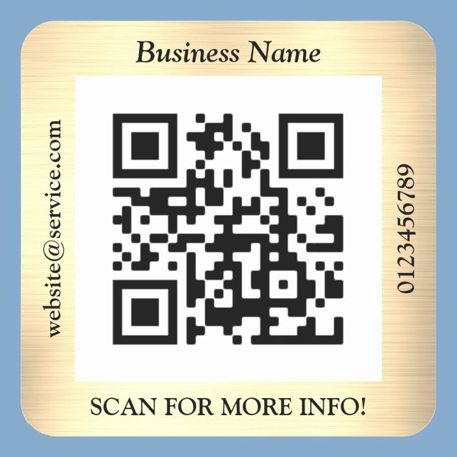 QR Code Bus. Name Website Promo, Brushed Yel. Gold Square Sticker (Creator Uploaded)