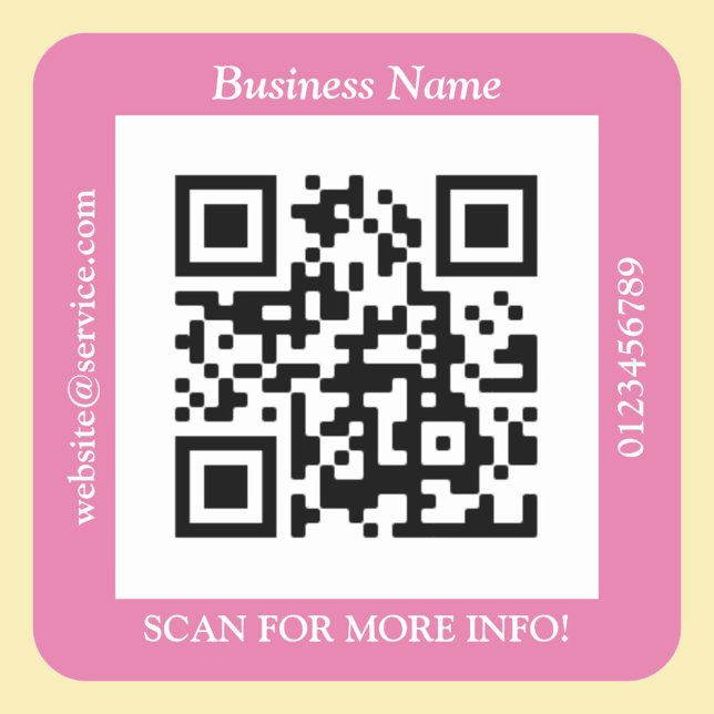 QR Code Bus. Name Website Promo, Pink Square Sticker (Creator Uploaded)