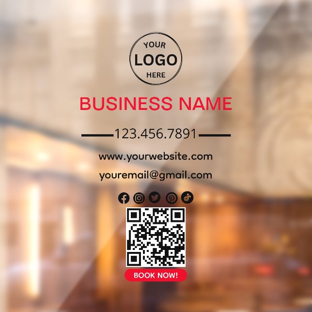 Qr Code Business Black Red Logo Social Media  Window Cling (Sheet 2)