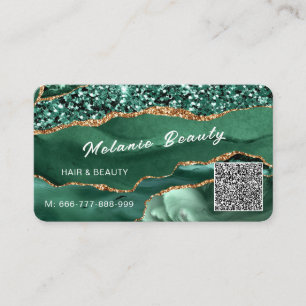 QR Code Business Card Emerald Green Gold Glitter