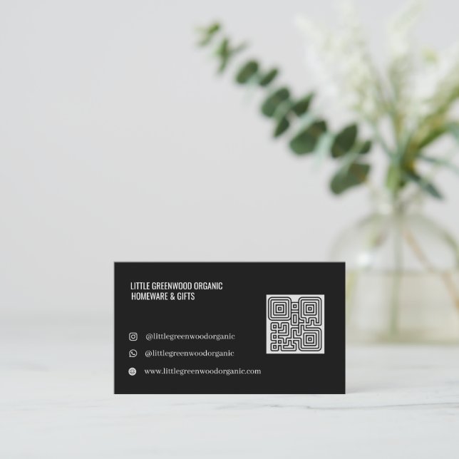 QR Code Business Card | Modern Minimalist Black (Standing Front)