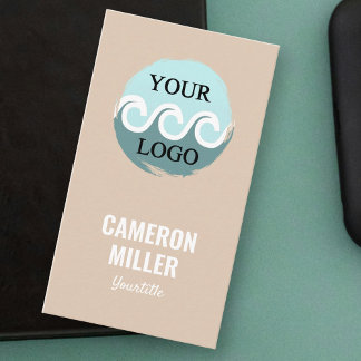 QR code business card, Soft beige Logo minimalist Business Card